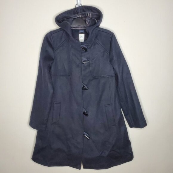 Gap Black Wool Hooded Toggle Zip Coat Jacket - Picture 1 of 8